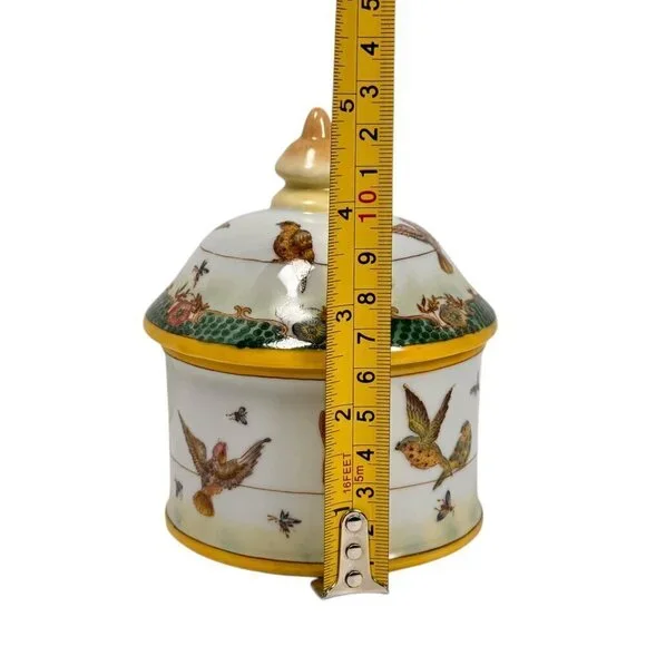 VTG Ceramic Hand Painted Lidded Jar Set Dish Asiatides Mark Chinese Birds 2PCs - Picture 9 of 15